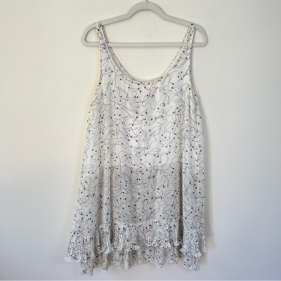 See by Chloe Ruffle Pleated Tiered Mini Shift Printed Tank Dress Cream 44/US 12 - Picture 8 of 11